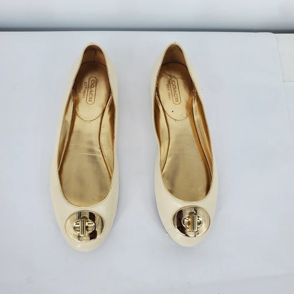 Coach Shoes Women 6B Judyann Patent Leather Flats Q429 White Gold